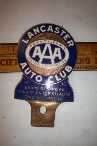 License Plate Topper Aaa Lancaster Pa Auto Club Vintage Old Advertising