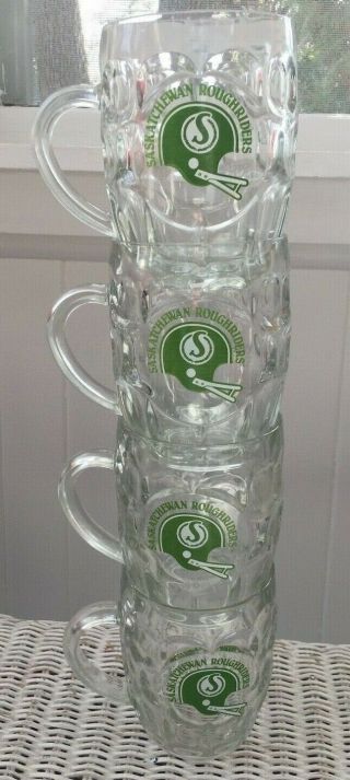 4 Vintage Cfl Saskatchewan Roughriders England Made Glass Beer Pub Mug Football