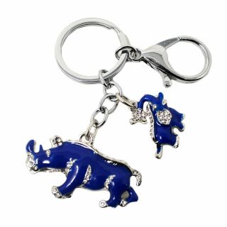 Feng Shui Blue Rhinoceros And Elephant Protection Keychain Charm Amule