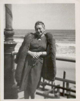 Vintage Photograph 1940s Woman Atlantic City Fur Coat Fashion Americana