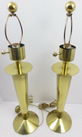 Pair Stiffel Solid Brass Lamps Art Deco Mid Century Modern Olympic Torch Design