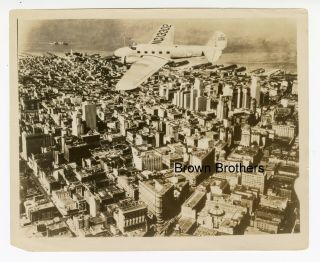 Vintage 1920s San Francisco Ca Aerial View Of City W/airplane Photo - Brown Bros