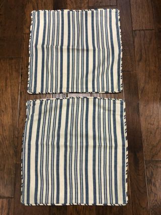 Pottery Barn Antique Striped Print Pillow Cover Blue 20x20 Set Of 2