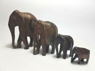 4 Vintage African Elephant Statue Figurine Sculpture Hand Carved Art Handmade