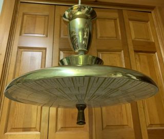 Vtg Mcm Drop Pull Down Flying Saucer Dining Light Fixture Metal & Glass Atomic