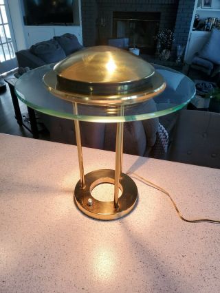 Vtg Robert Sonneman George Kovacs Mcm Halogen Bankers Desk Lamp Ufo Brass Glass