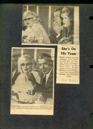 Vintage Clippings Marilyn Monroe&joe Domaggio In Private Box At Stadium 4 - 12 - 61.