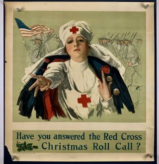 Red Cross Christmas Roll Call World War 1 Poster (vg) 1918 28x30 Wwi 50b