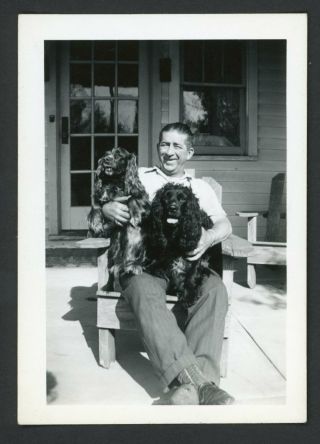 Happy Man With Cocker Spaniel Dog Vintage Photo Snapshot 1950s Puppy Pets Cute