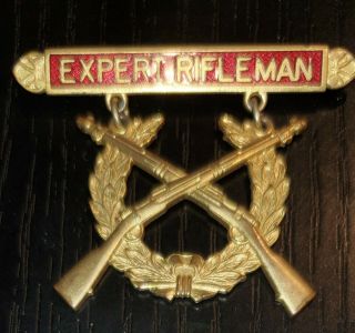 Rare 1898 Us Army Red Enamel Experrt Shooting Badge National Guard Artillery