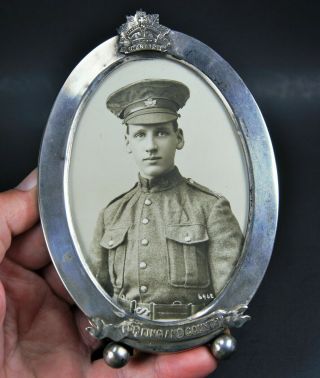 Ww1 Canadian Soldier Photo In Silver Plated Frame Antique 52nd Batt Cef