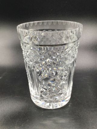Large Barrel Shape Vintage Press Crystal Glass Flower Vase 6” Tall 3