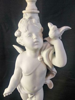 Italian Carved Wood Gold Gilt Cherub Putti Angel Bisque Porcelain Lamp Italy