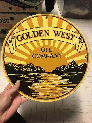 Porcelain Golden West Has And Oil Company Pump Sign - Man Cave Decor