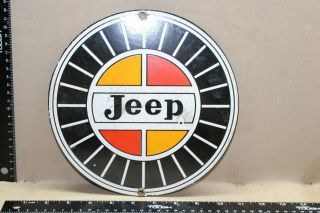 Jeep 4x4 Dealership Porcelain Metal Sign Off Road Wrangler Cj7 Gas Oil Service