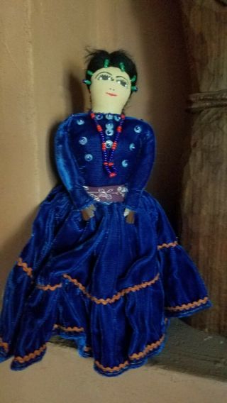 Bright Blue Vintage Navajo Doll Native American Indian Made By Alice Mokie