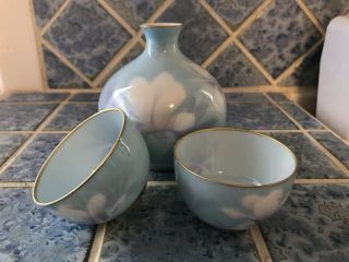 Vintage Porcelain Japanese Sake Set - 7 Piece - Fukagawa Porcelain