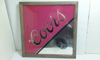 Vintage Coors Beer Wall Mirror Sign Wood Framed Frame Man Cave Bar Room