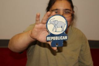 Vote Republican License Plate Topper Gas Oil Porcelain Metal Sign