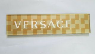 Versace Logo Plaque In Beige Gold Checked Plexiglass