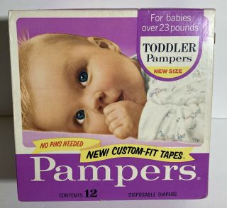 Vintage 1960’s Pampers Toddlers Over 23 Pounds 12 Diapers Made In Usa Nos