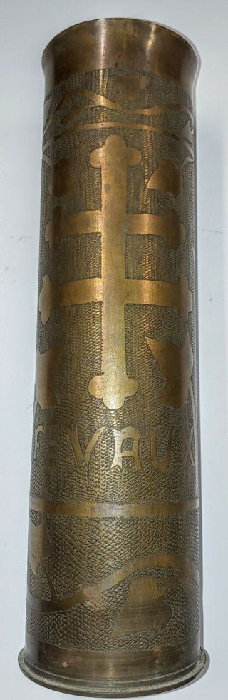 Wwi Trench Art 75mm Cannon Shell French Lorraine Cross 79th Divison Wwi 1918