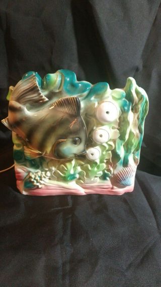 Vintage Mid - Century Modern Tilso Pink Green Ceramic Fish Tv Lamp With Bubbles
