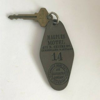 Vintage Marples Motel Room Key And Fob Room 14 Cumberland,  Md