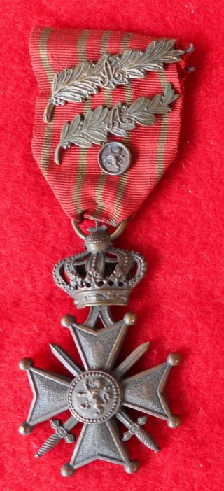 Belgium Ww1 War Cross - Croix Guerre With 2 Palms And Lion Head
