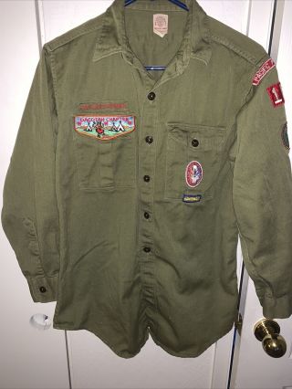 Vintage 1959 Bsa Boy Scouts Long Sleeve Button Down Shirt Size 15 (yxl) Reg Euc