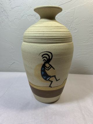 Signed Native American Pottery Vase Kokopelli Fertility Deity Flute Player