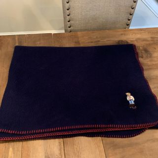 Vtg Ralph Lauren Polo Teddy Bear Fleece Throw Blanket 50 " X 70” Navy Blue Euc