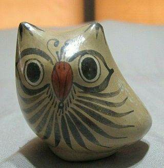 Mexican Pottery Signed J.  P.  Owl Figurine 2.  5 " Floral Back Design