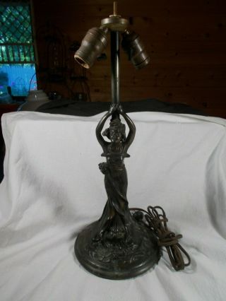 Tall Double Turnkey Sockets Art Nouveau Draped Lady Electric Table Lamp C1920s