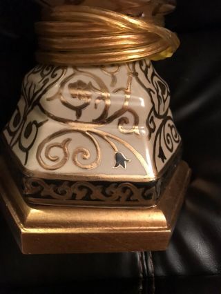 2 Vtg Hand Panted Bombay Oriental Accents Table Lamps Gold,  black,  And Cream 3
