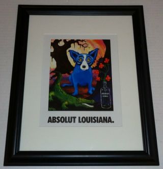 Absolut Louisiana George Rodrigue Blue Dog Print Ad Framed 16x13