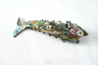 Vintage Mother Of Pearl Abalone Shell Articulated Fish Figure 6 " Bottle Opener