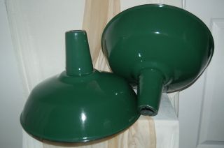 2 Vintage Green Enameled Industrial Gas Station Kitchen Light Shades 16 Inch