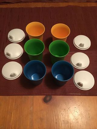 Vintage Tupperware 109 Set Of 6 Sippy Cups Bell Tumblers With Lids