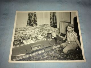 Vintage 1950s Little Boy With Model,  Toy Train Set Photo 8 " X 10 " Railroad
