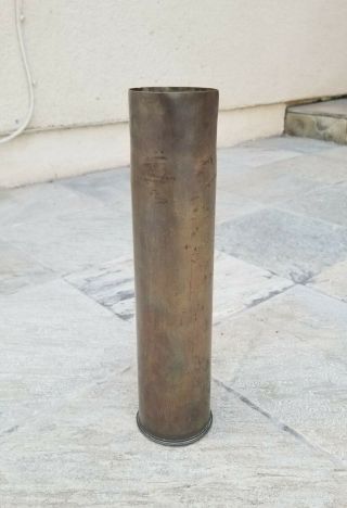 1918 Antique Wwi French 75mm Brass Artillery Shell Casing - 75dec Mgm 924l 18bx