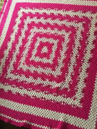 Handmade Afghan Blanket Crochet Throw 70x64 Pink Striped Square