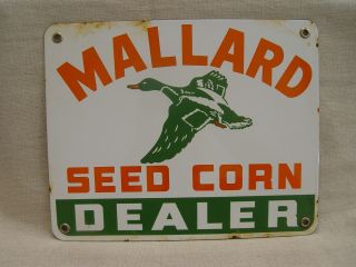 Vintage Mallard Seed Corn Dealer Porcelain Advertising Farm Sign