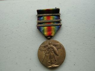 Wwi Us Army Victory Medal With 3 Bars St.  Mihiel,  Meuse - Argonne,  Defensive Sector