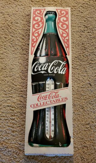 Vintage Coca Cola X - Large 29 " Tin Litho Sign Bottle Thermometer Made In Usa - Nib