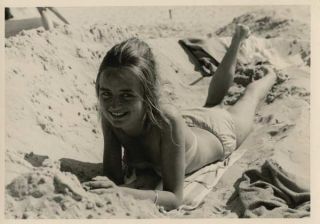 Vintage Photo Woman Sunbathing In Bikini At Beach 1960s