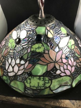 Vintage Tiffany Style Multi - Color Stained Glass Lamp Shade - 15 1/2 " Round 9 Tall