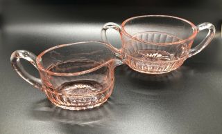 Vintage Pink Depression Glass Oval Creamer And Sugar Bowl