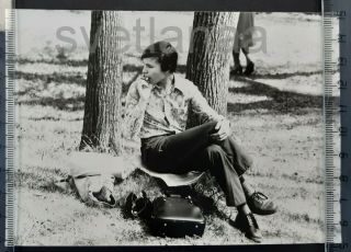 After School Handsome Young Boy Teen Neat Guy Sits On Newspaper Soviet Vtg Photo