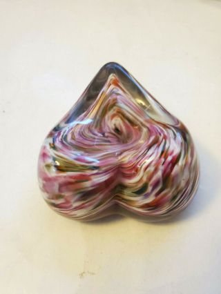 Vintage Art Glass Paperweight Heart Shaped Signed By Artist 1996